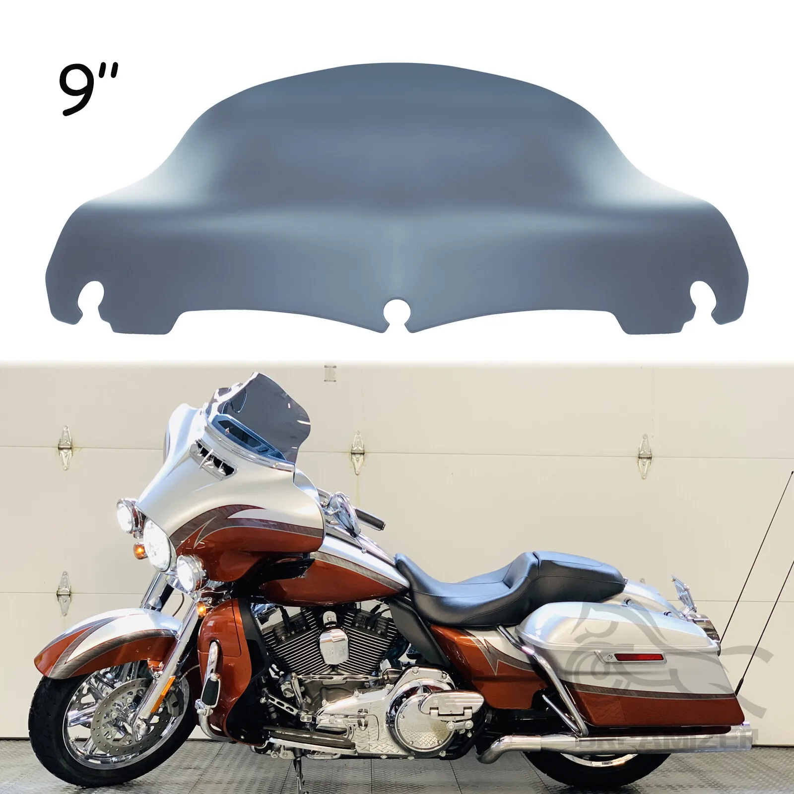 

9" Wave Windshield Windscreen Wind for Harley Touring Street Glide Electra FLHTCU Ultra FLHTK Tri Glide 2014-2024 Smoke Black