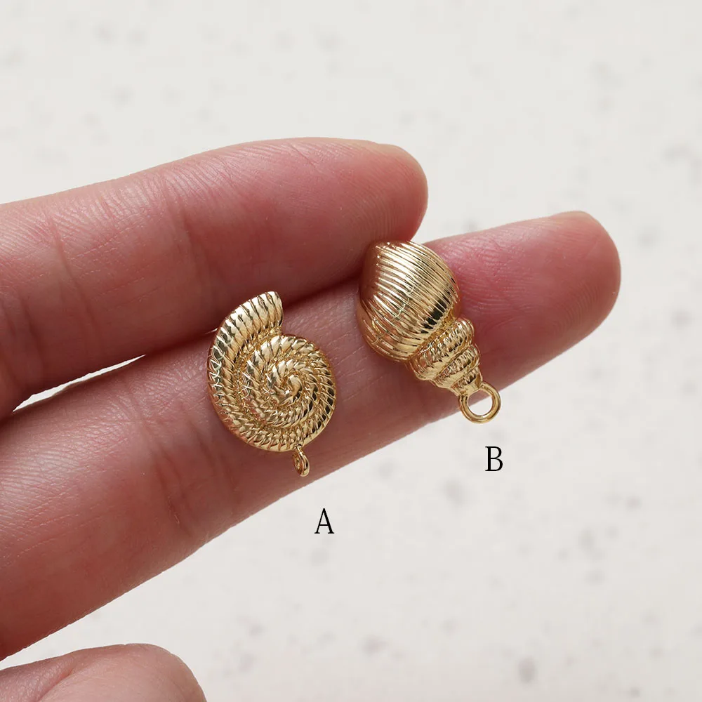 4PCS Brass Shell Conch Shaped Ear Studs 14K Gold Plated Jewelry Earrings DIY Accessories Components