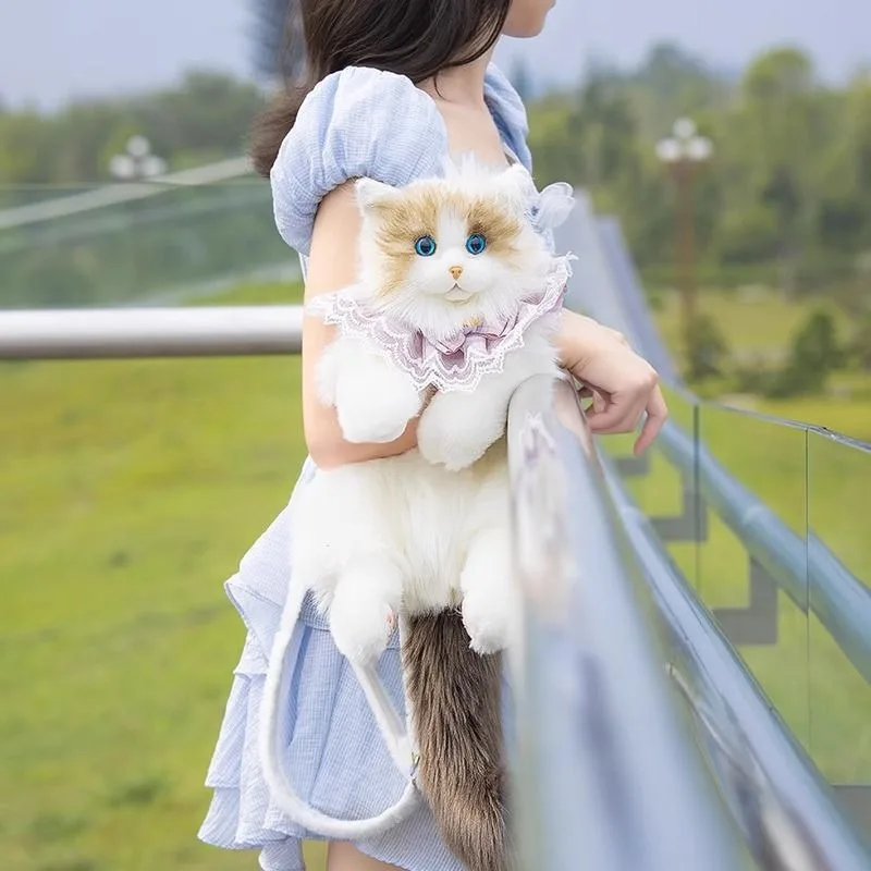 

Cartoon Cute Simulated Cat Designer Backpack Women Kawaii Soft Plush Trendy Backpack Purse For Woman School Bag Gift For Girls