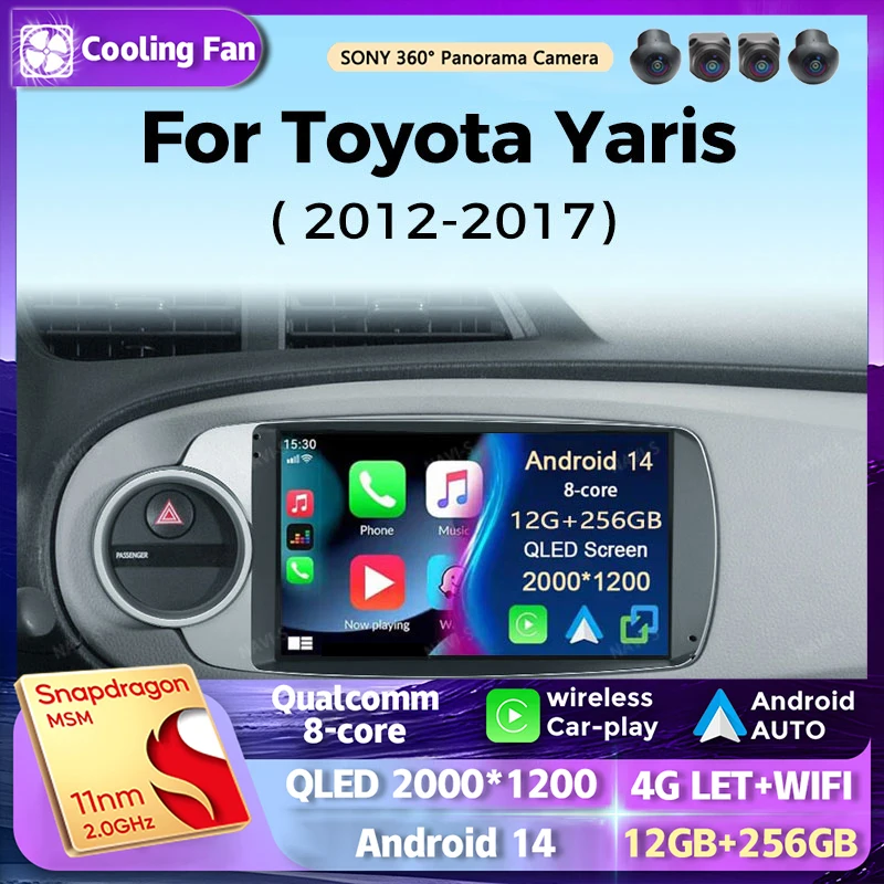 

Android 14 Android Auto для Toyota Yaris 2012-2017 2K Автомобильный радиоприемник Мультимедийный видеоплеер GPS AI Голосовой CarPlay 4G Стерео головное устройство