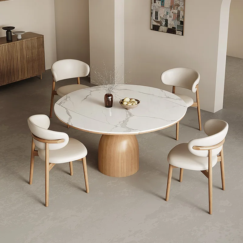 Japanese Cream Style Solid Wood Retractable Dining Table Household Shrinkable Square Round Folding Log Color Stretching Wood Jum