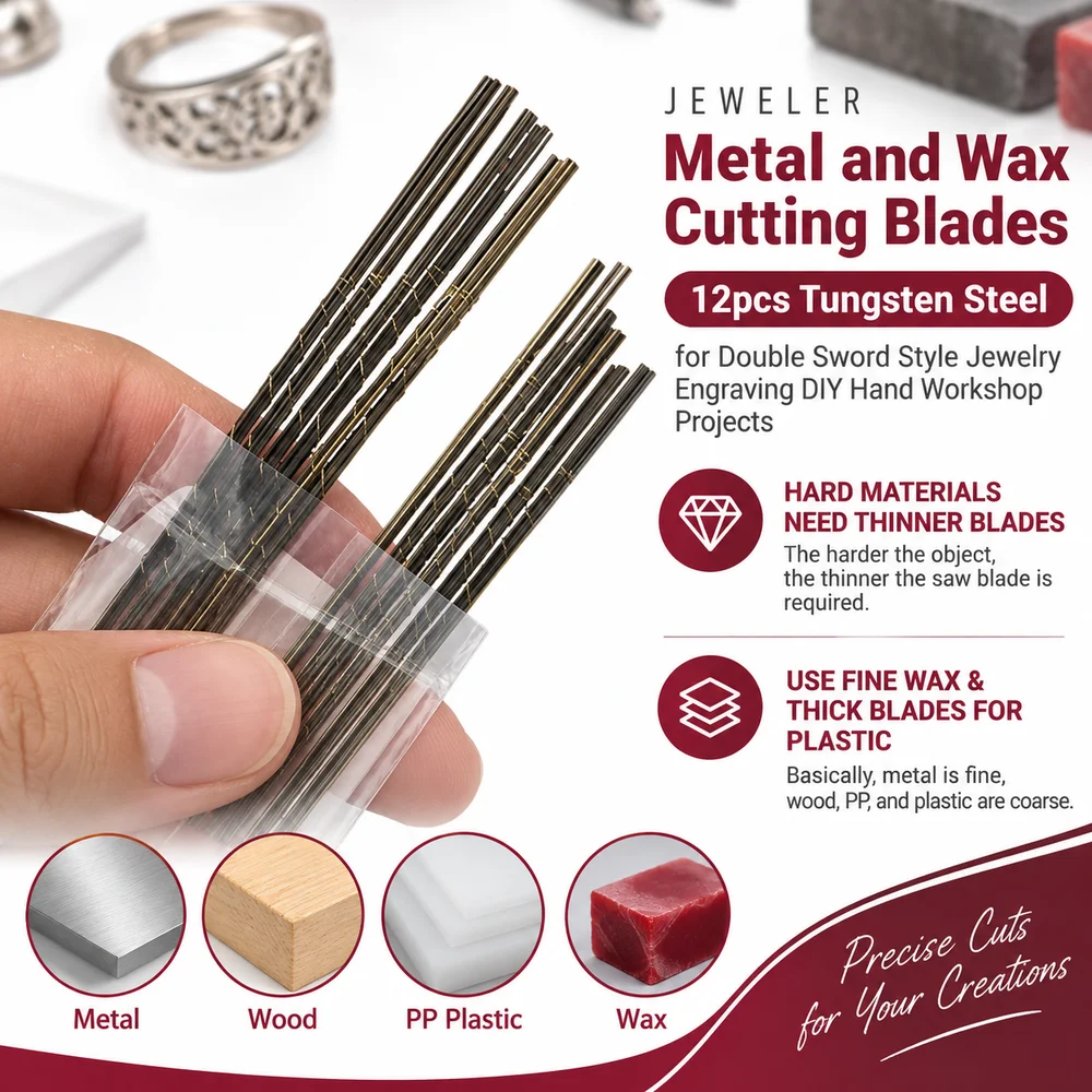 Jeweler Metal and Wax Cutting Blades, 12pcs Tungsten Steel for Double Sword Style Jewelry Engraving DIY Hand Workshop Projects