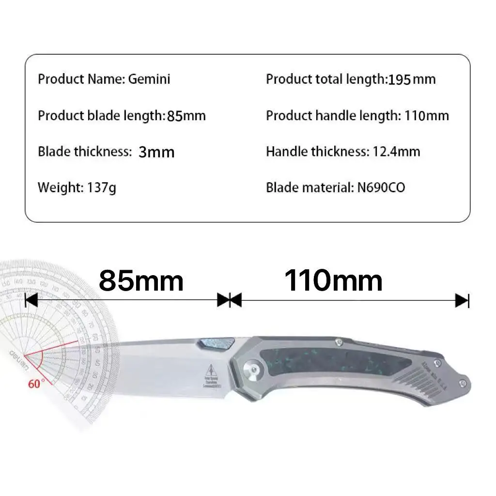 Titanium alloy+S90V multi-functional portable exquisite pattern fruit knife camping folding knife