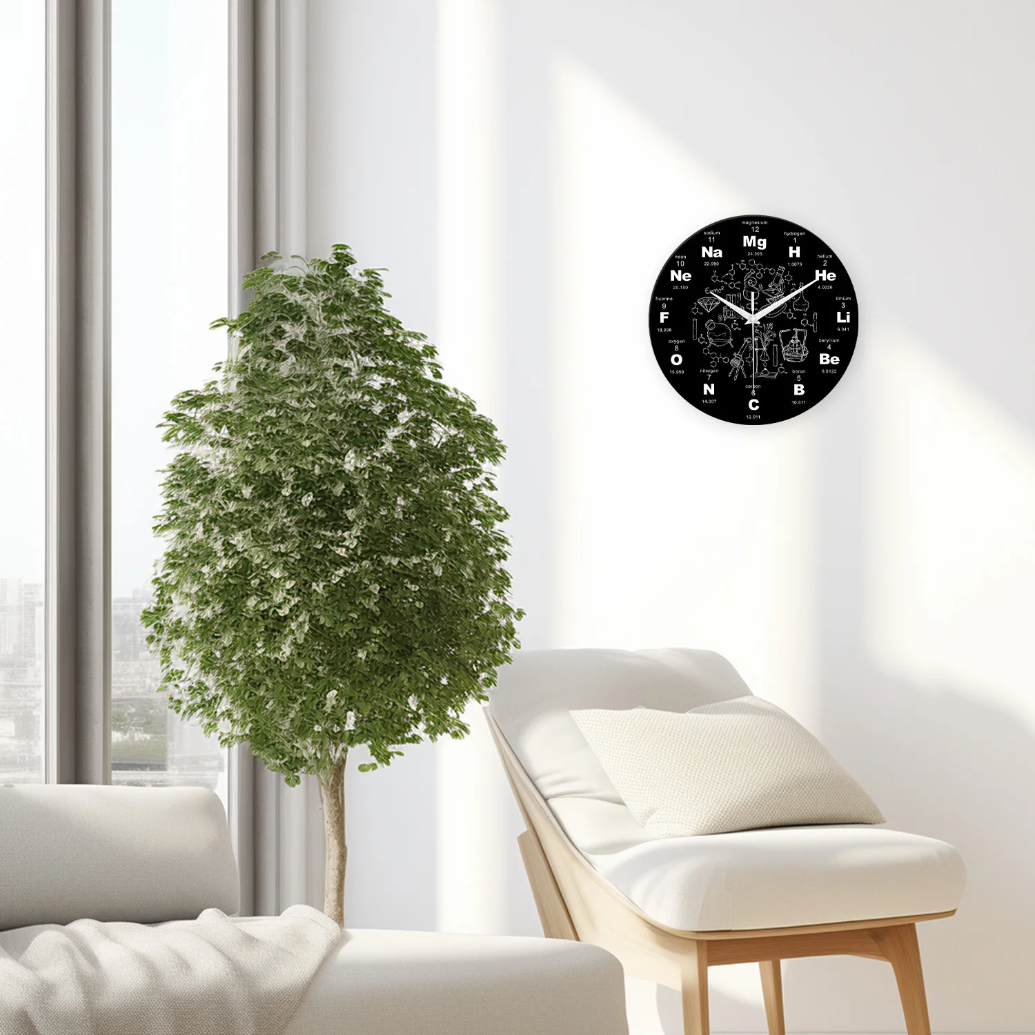 Modern Creative Chemical Element Tempered Glass Teaching Wall Clock for Living Room, Bedroom, Kitchen, Home Decoration, Silent Quartz Clock, Holiday Gift, 12 Inches 14inch 16inch (Without Battery)