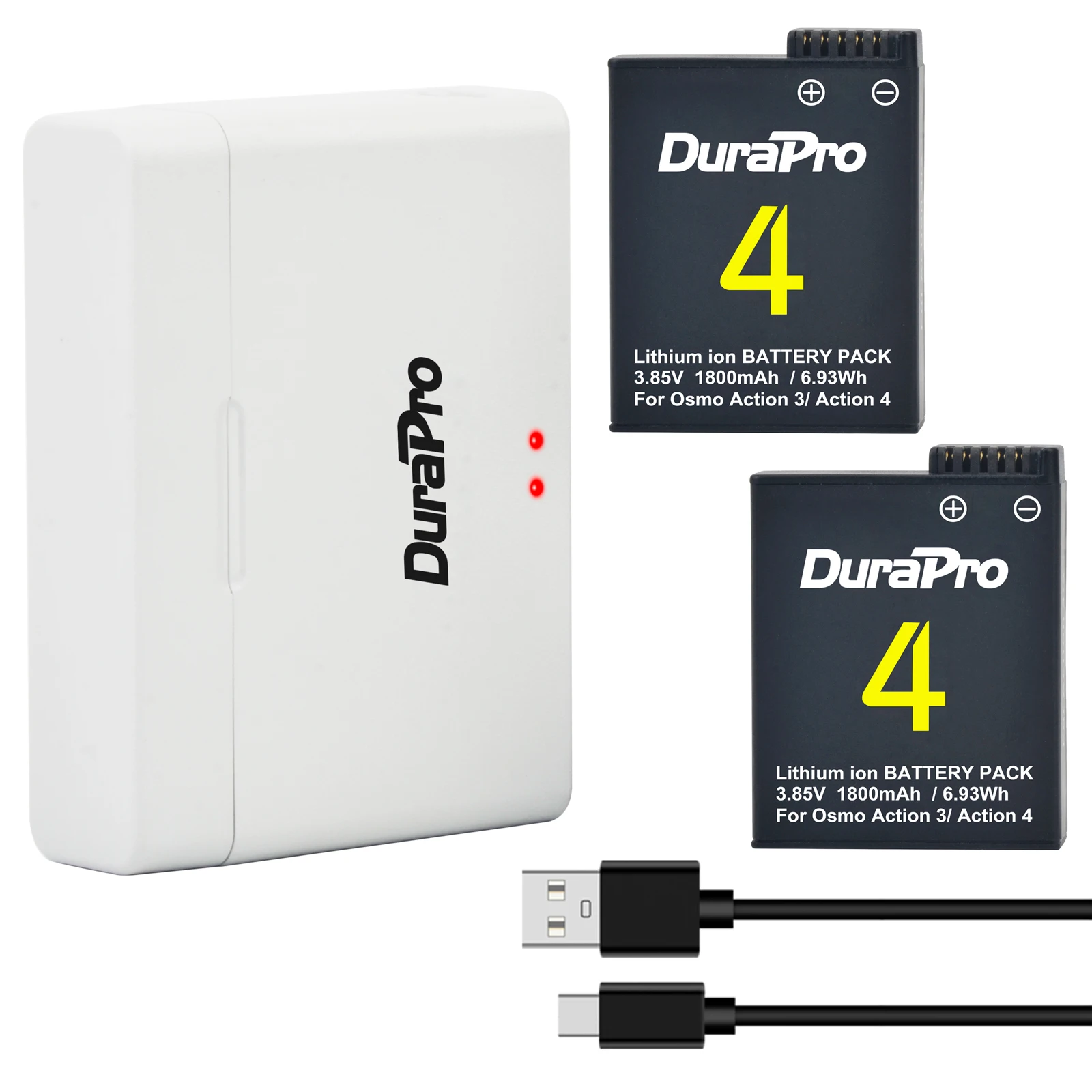 For Dji Action 4 1800mAh Rechargeable Li-ion Battery , Dual Slot Battery Charger Storage Box For DJI Action 4/3 Camera Accessory