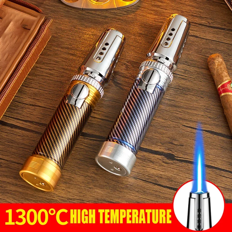 1300℃ Spray Gun Turbo Metal Blue Flame Gas Lighter Kitchen Cooking Smoking Accessories Windproof BBQ Cigar Lighters