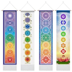 Lotus Chakras Wall Tapestry Sacred Lotus Wall Hanging  Mandala Chakras Tapestries with Tassel for Home Decor 12.8x 51.2 Inches