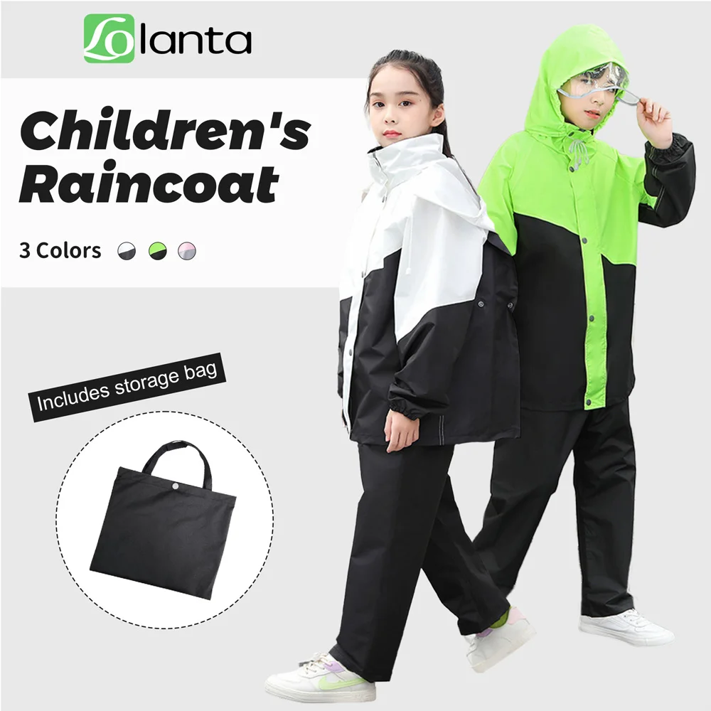 

LOlanta Hooded Raincoat for Kids Waterproof Suit Jacket and Trousers Set Puddle Suit with Zip Outfit 8-14 Years