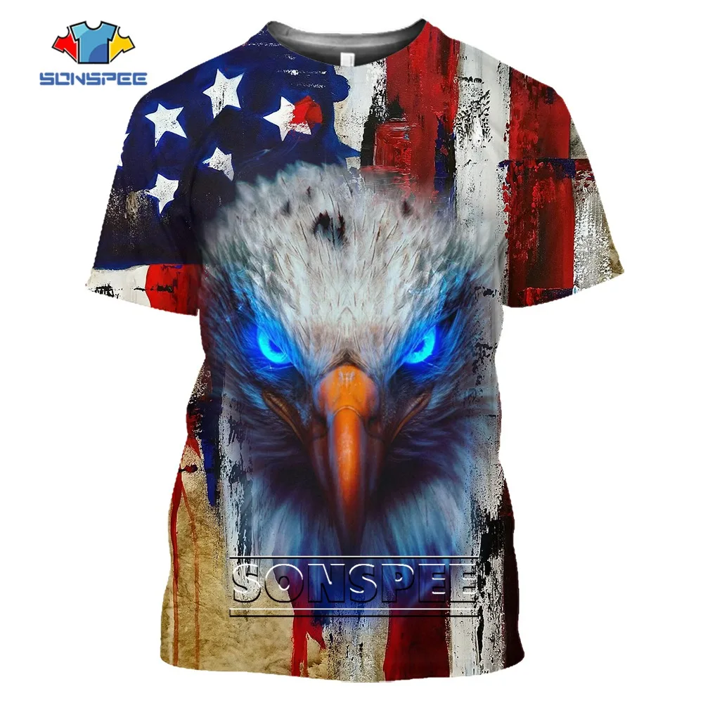 SONSPEE Eagle 3D Print T-shirt America National Flag Graphic Streetwear Short Sleeve Men Women Ferocious Fashion Trend Oversized