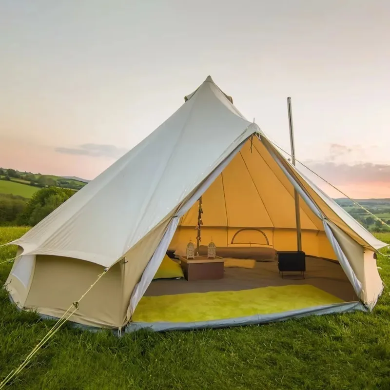 5 m Teepee Bell Tent Canvas Tent Waterproof 4-Season Yurt Tents for Family Camping Outdoor Hunting