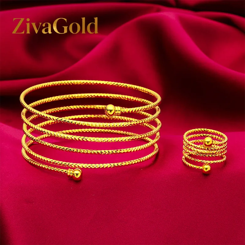 

ZivaGold 24K Gold Beaded Bracelet & Ring Set | AU999 Pure Gold, round gold beads, shiny finish, elegant for daily wear