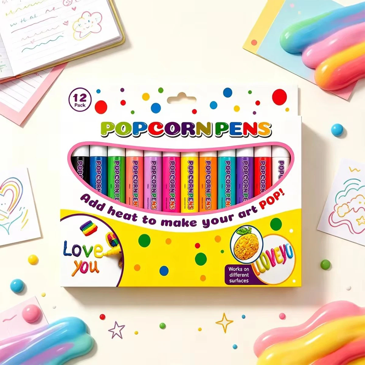Puffy Popcorn Stift-Set, Glattes, Leicht zu Färbendes 3D-Kunst-Marker-Kit für Journaling, Notizbücher, Grußkarten & Doodle-Graffiti
