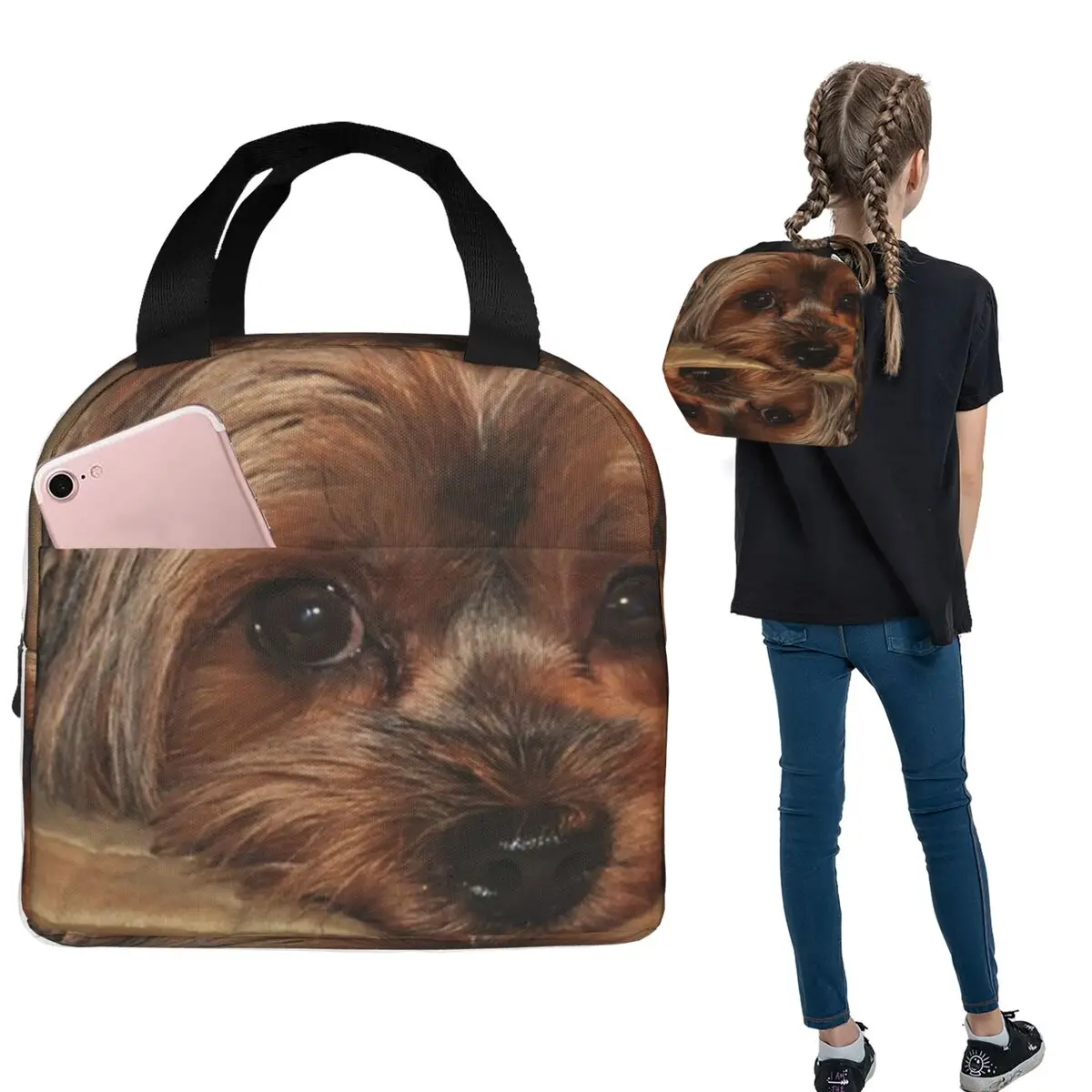 Cute Yorkshire Terrier Yorkie Puppy Dog Insulated Lunch Bag for Women Kids Portable Food Boxes Thermal Lunch Box Tote