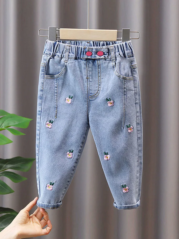 

Loose Thin Denim Jeans Spring Autumn Wear for Girls Baby Faionable Korean Sle Cotton Blend Comfortable Outerwear Pants