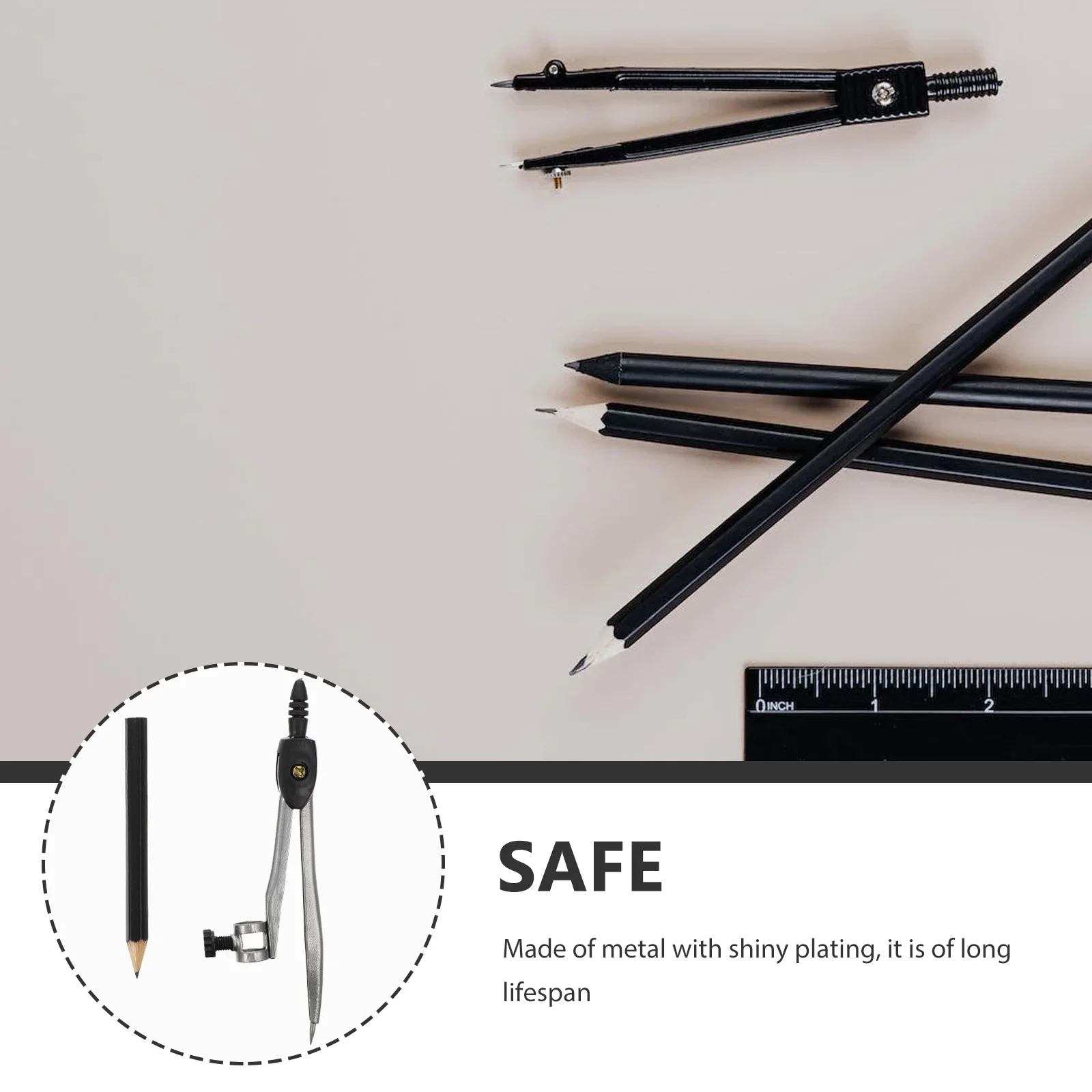 Drawing Compass Metal Precision Drafting Tool for Geometry Math Art Students Screw-Mount Pencil Holder Shiny Plating Long