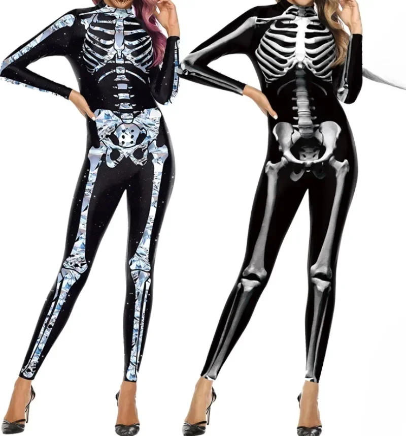 

Halloween Women Cosplay Jumpsuit Carnival Costumes Disguise Zentai Skeleton Bodysuit Zombies Catsuit Outfit Party Gift Female