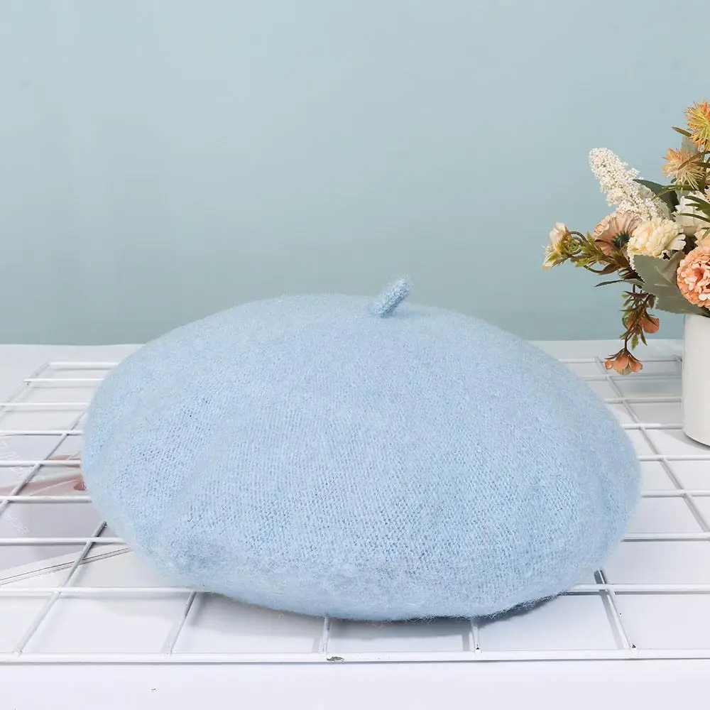 Boina de lana a la moda, gorro de boina de Color sólido para mujeres y niñas, gorro plano cálido para invierno, boinas de fieltro de alta calidad, bonito regalo