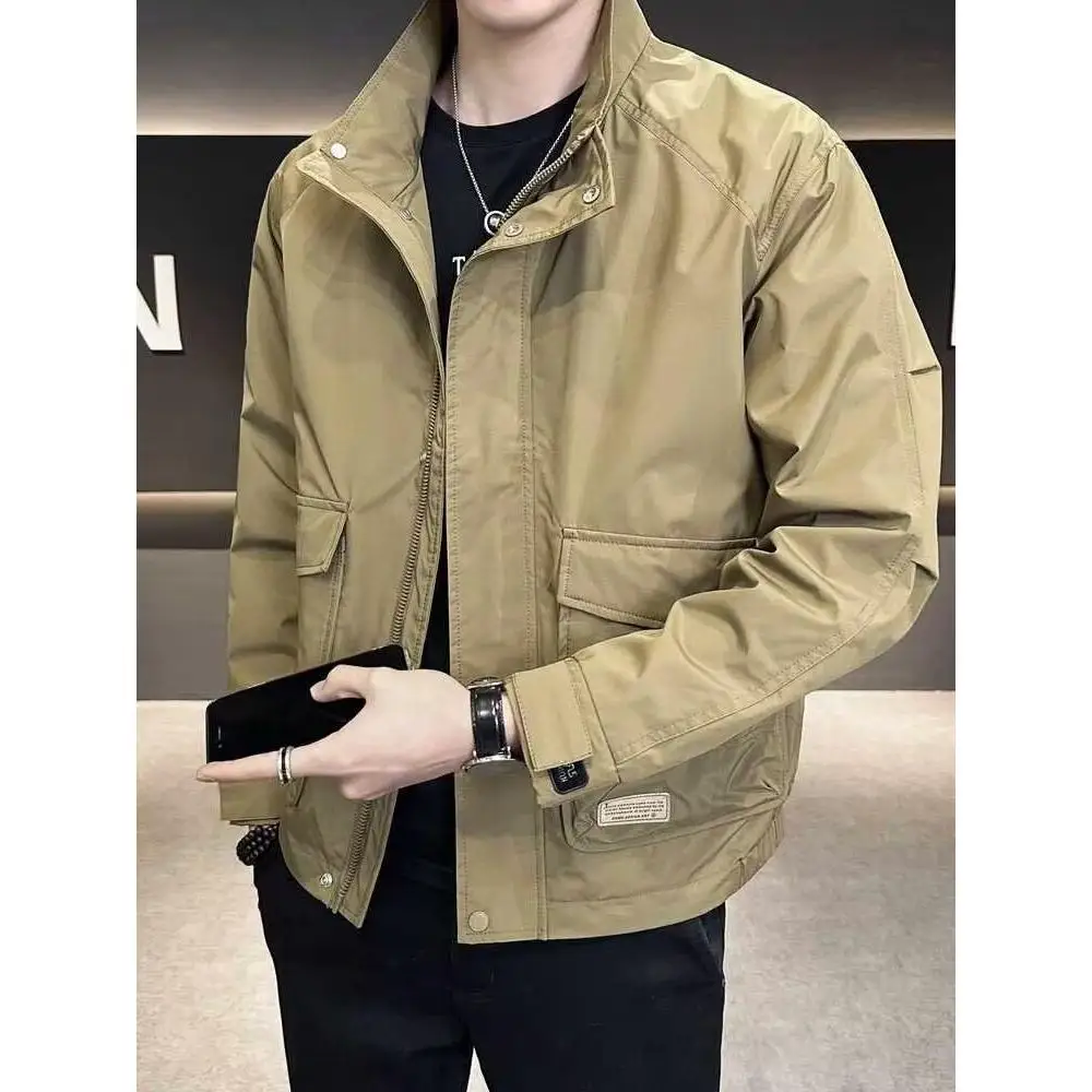 

Men's Waterproof Windproof Hiking Jaet Stand Fit Polyester Spring Autumn Workwear Faionable American High Street Sle