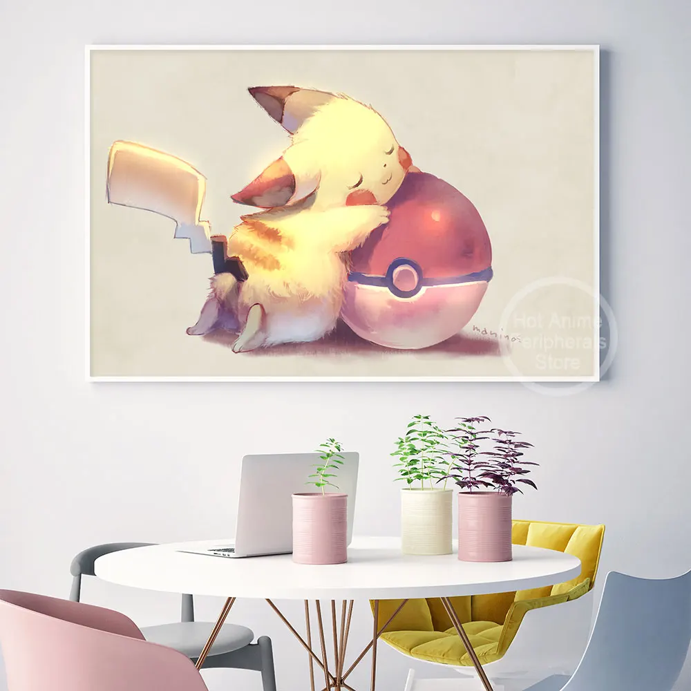 Charizard w Pokeball na płótnie malarstwo Anime peryferyjne Pokémon plakat na ścianę sztuka Kawaii obraz Mural do pokoju dziecięcego