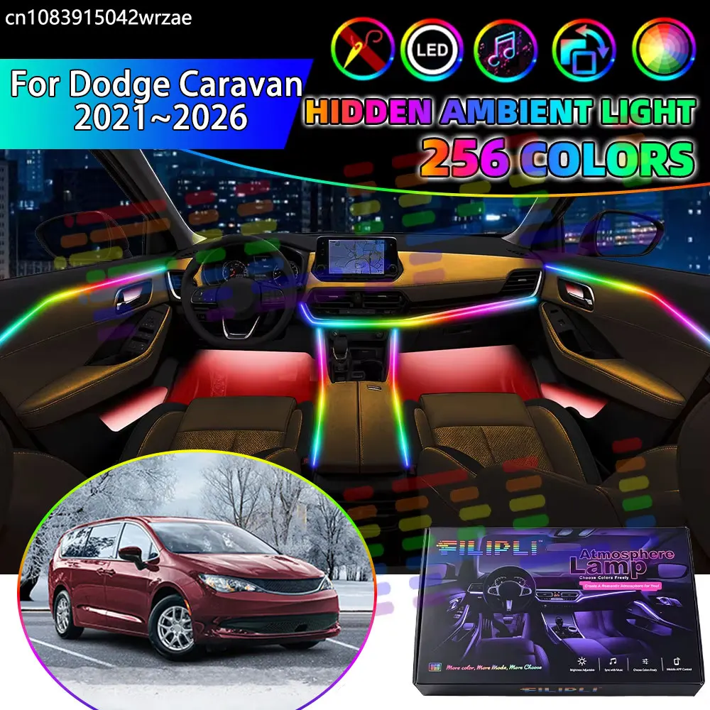 For Dodge Caravan 2021~2026 MK6 6th RU 2022 RGB Car Interior Ambient Lights Strips Breathing Lighting Kit App Control LED strips