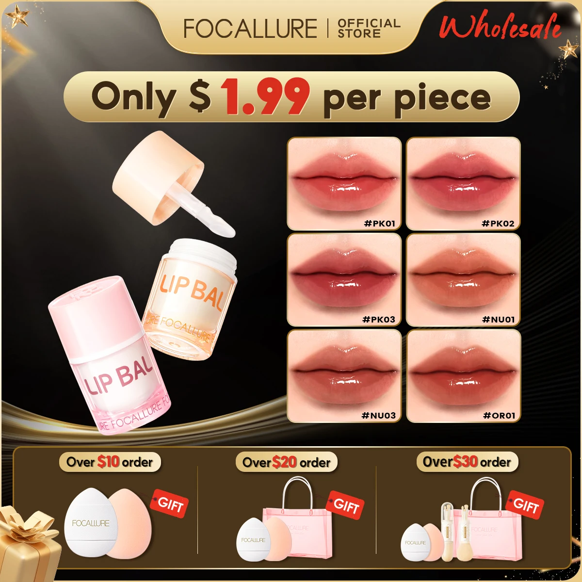 

FOCALLURE Wholesale 6 Pcs/Set Non-sticky Lip Glosses Makeup Plump Lips Liquid Lipstick Lip Balm Lip Oil Extra Care Cosmetics