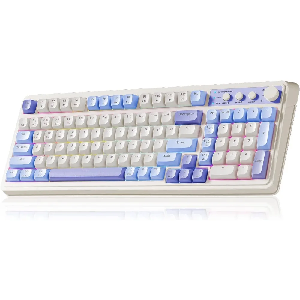 Tri-Mode Bluetooth/2.4GHz/USB-C Gaming Keyboard with Number Pad RGB Backlit, Media Knob for MAC Xbox PC Gamer