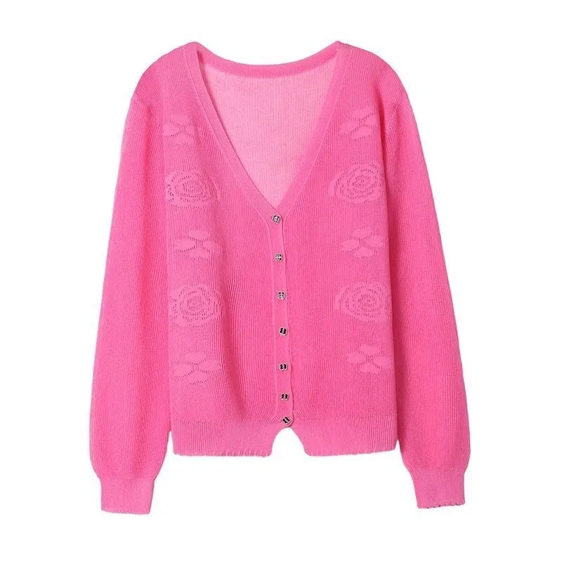 New 2024 Spring Summer High end Ice Silk Hemp sweater Cardigan  Sunscreen Air Conditioning Women's Korean Knitted Jacket Top