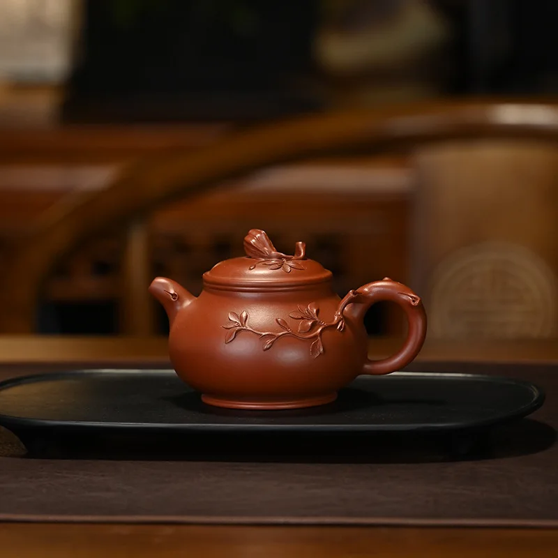 High-End Handmade Purple Clay Pot Made Raw Ore From Yixing Featuring Da Hong Pao And Yulan Designs 380ML Large Capacity Kung
