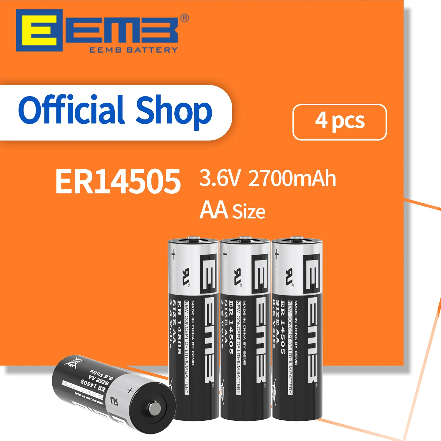 

4PCS EEMB 3.6V AA Lithium Battery 2700mAh ERbattery14505 Non rechargeable Factory shipment