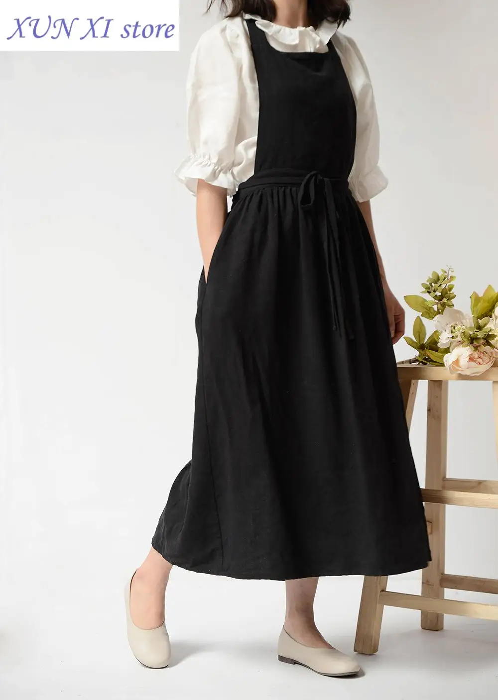 

New Lady Crossover Simple Stretched Back Apron Dress Kitchen Baking Cooking Gardening Work Coffee Flower Shop Overalls Bib