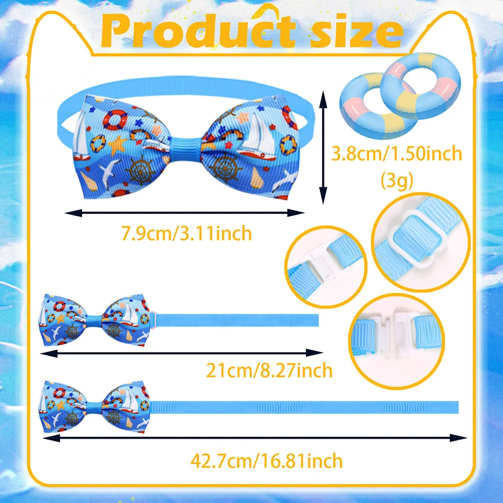 10PCS 여름 새 개 나비 넥타이 비치 시리즈 수제 조정 가능한 만화 인쇄 애완 동물 목걸이 넥타이 개 애완 동물 강아지 액세서리