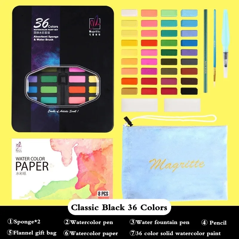 مجموعة ألوان مائية صلبة مكونة من 36 لونًا، وأقلام وملحقات فرشاة مائية، للفنانين والهواة الهواة والرسم #1