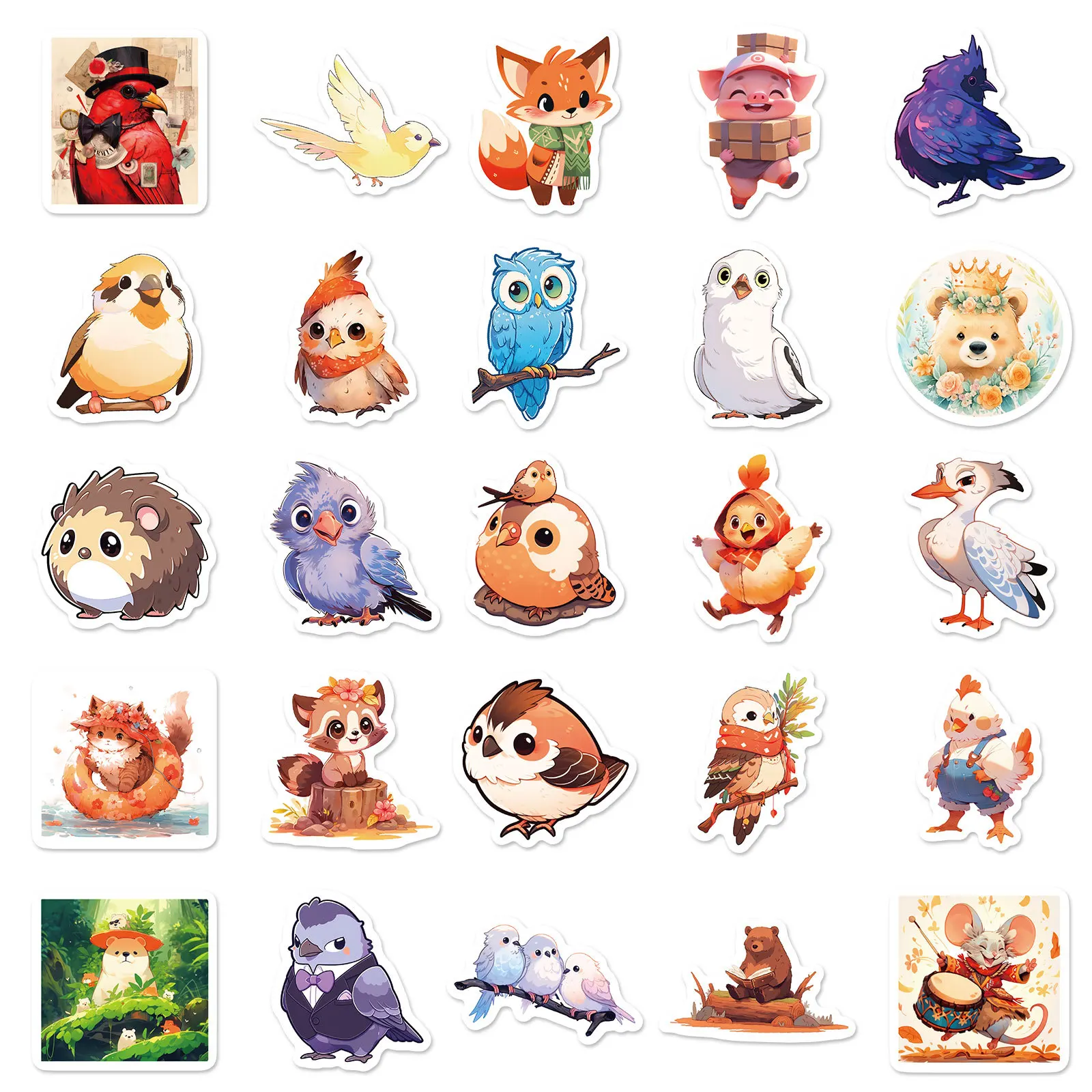 10/50PCS Kawaii Animal Stickers Bird Fox Cartoon Sticker Fairy Tale Style Cute Graffiti Luggage Laptop Phone Guitar Car Bike Toy