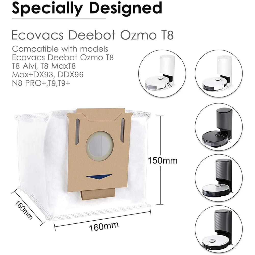 Saco de pó descartável para ECOVACS Deebot, Robot Aspirador, T8, AIVI, T8, T9, N8, DX93, DDX96, 10 Pack Vacuum Bags