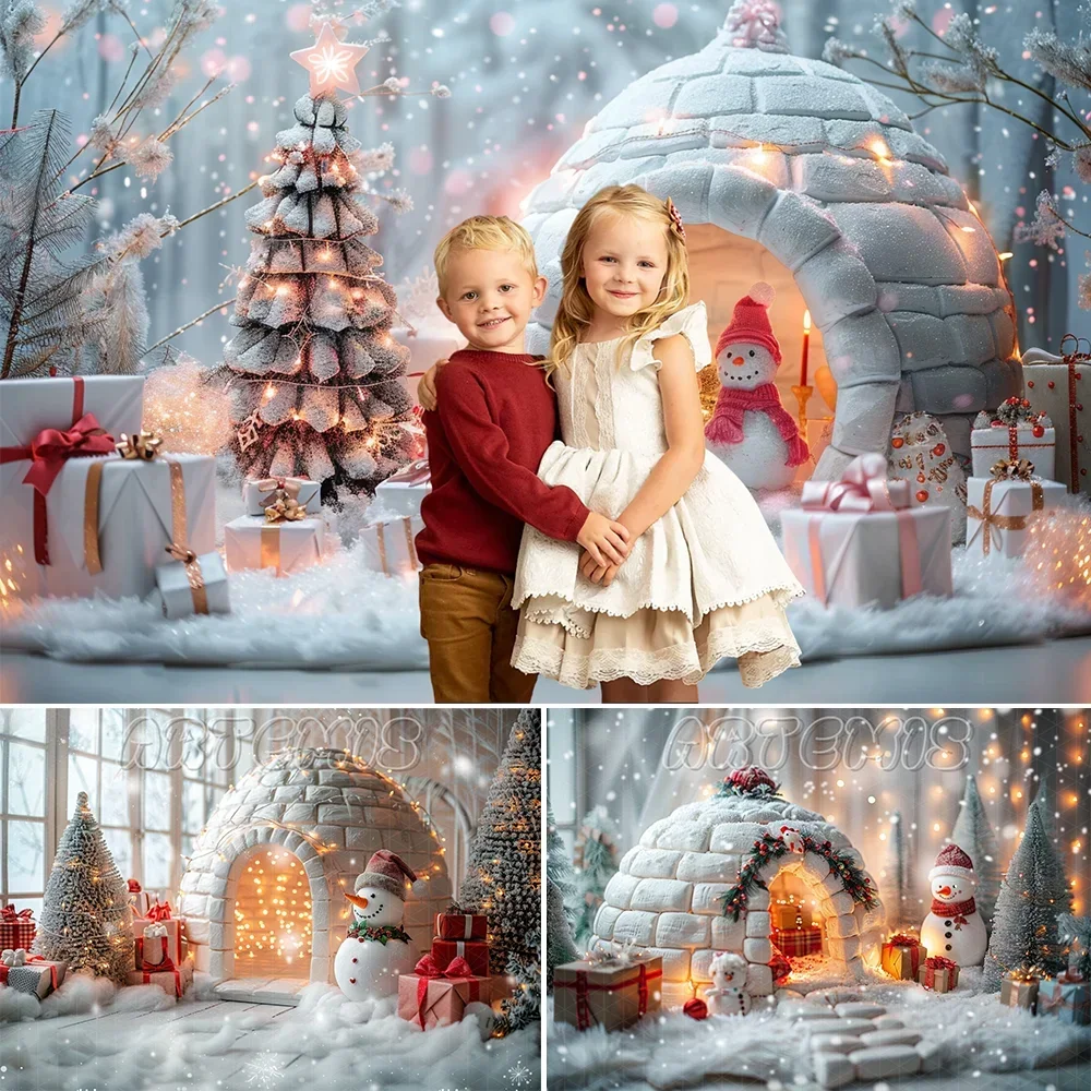 Christmas Backdrop Christmas Igloo Decorations Snowman Wrapped Gifts Magical Winter Wonderland Background Photo Studio Photocall