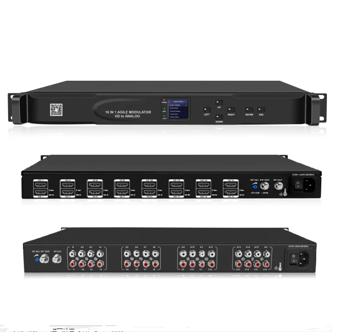 Modulator Analog 16-In-1 untuk penggunaan Hotel ubah 16 sinyal Video dan Audio ke Modulator gesit RF