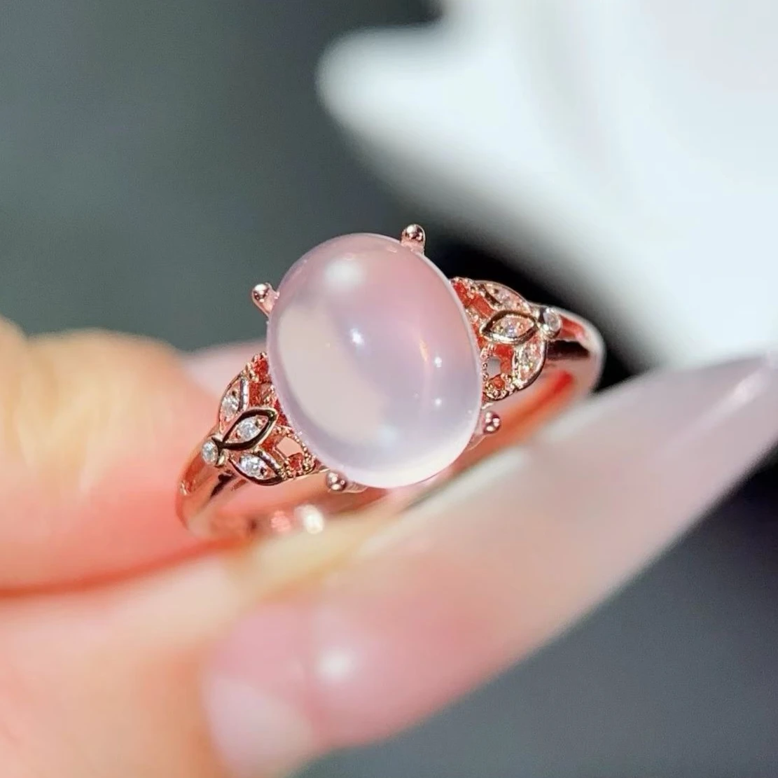 

925 Silver Rose Quartz Jewelry 8x10mm 3ct Natural Pink Quartz Ring with Certificate Gold Plated Pink Crystal Ring