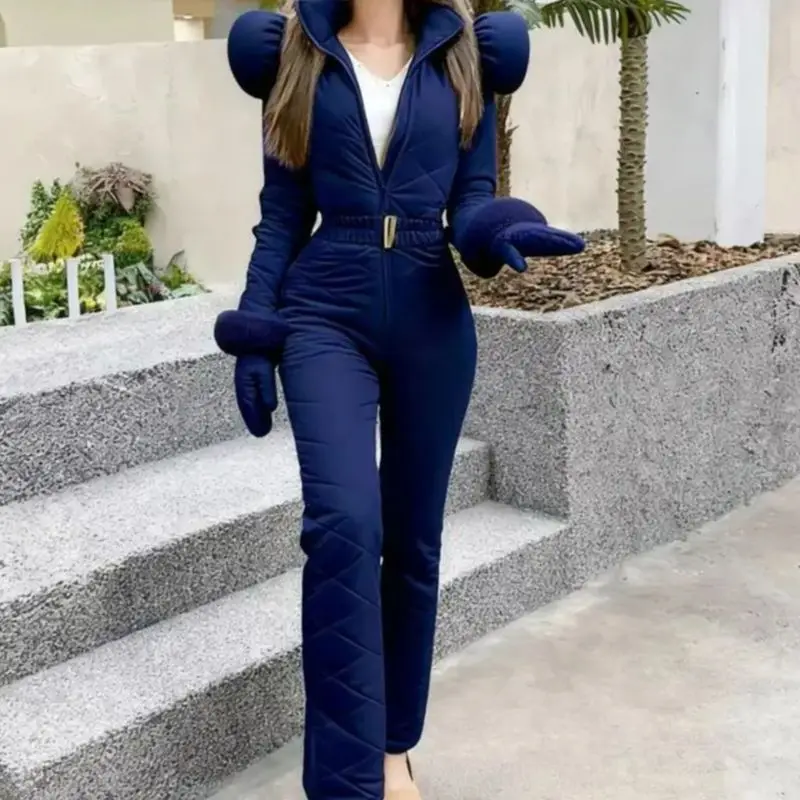 

Women Waterproof Ski Jumpsuit 2025 High-quality Ski Windproof Snowsuit Furry Hood Skiing Mountaineering Snowboard Jumpsuits