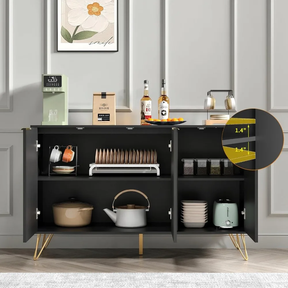Aufbewahrungsschrank mit 3 Türen, Sideboard-Buffetschrank mit Stauraum, Kaffee-Barschrank mit Metallbeinen und verstellbarem Regal für