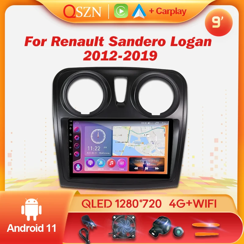 

QSZN For Renault Logan 2 Sandero 2012-2019 Symbol Dacia Android 13 Car Radio GPS Navigation Stereo DVD Carplay Multimedia Video