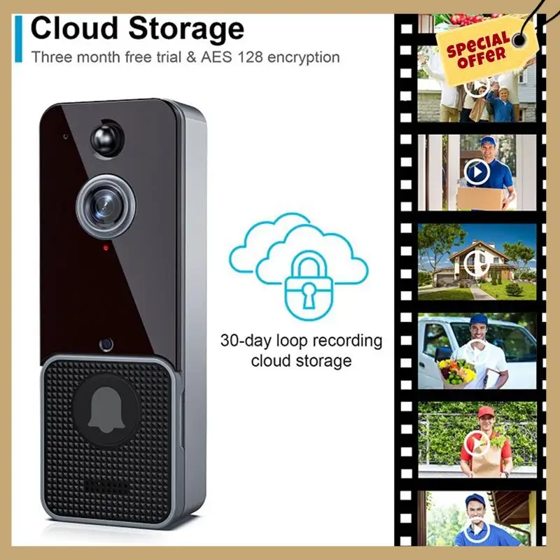 Беспроводной Wi-Fi видеокамера дверного звонка PIR Обнаружение человека Облачное хранилище Открытый дверной звонок Домофон Умный дом (с) Прочный