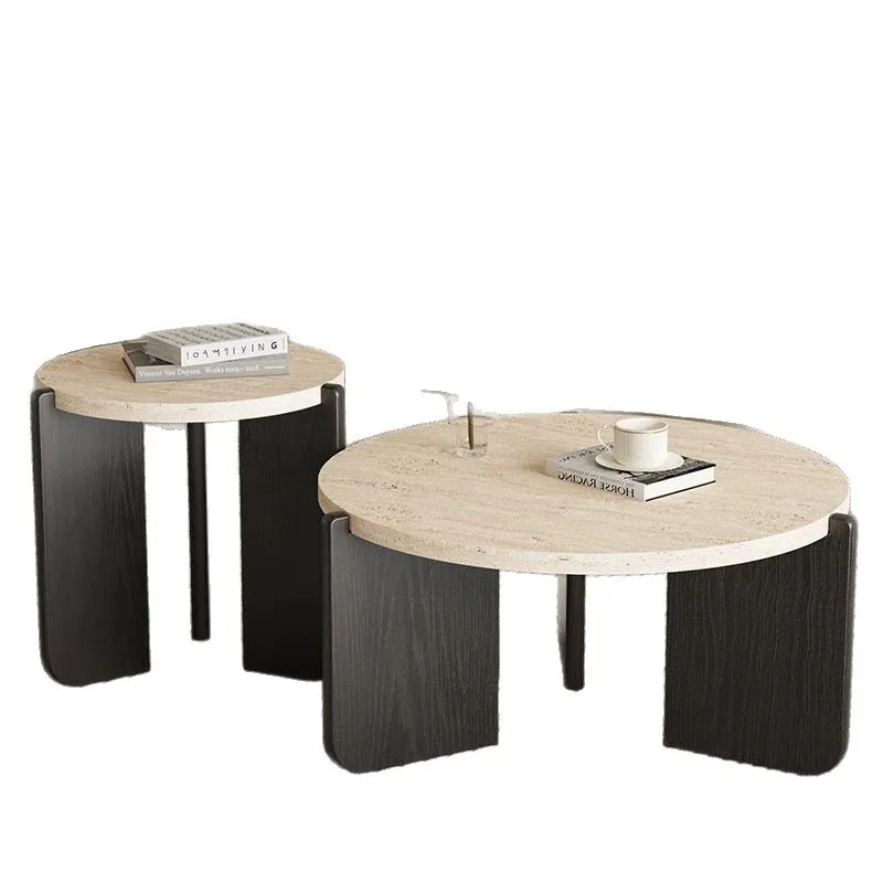 Household small apartment minimalist homestay circular balcony solid wood cream rock slab