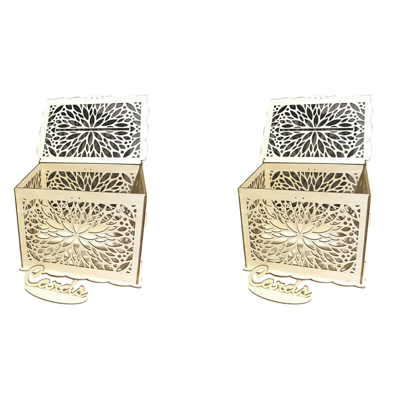 

ABZS 2X Diy Rustic Hollow Wooden Knot Wedding Gift Card Box Money Letter Box Wedding Party Sign In Box Large