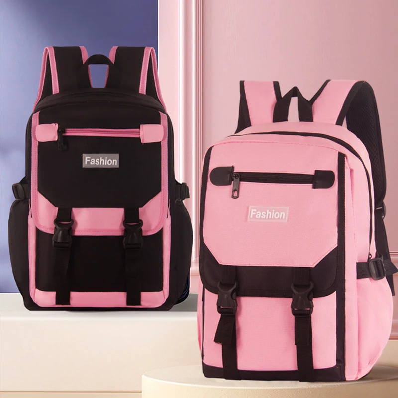 Girl School Bag Fashion Letter Kid Backpack Teenage Student Book Bag Simplicity Black Pink Color Matching Casual Girl Backpack