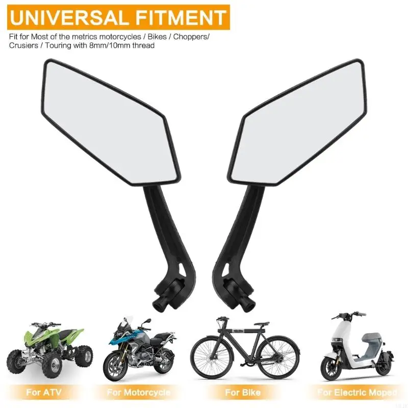 U1JF Motorcycle Side Mirrors Rearview Mirror E-Bike Scooter Adjustable Rotating Mirrors Motorbike Accessories with