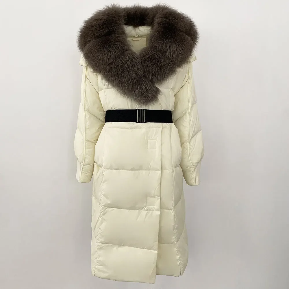 OFTBUY Long Natural Jacket Women 2024 Winter Real Raccoon Fox Fur Collar White goose Down Coat Belt Thick Warm Casual Outerwear