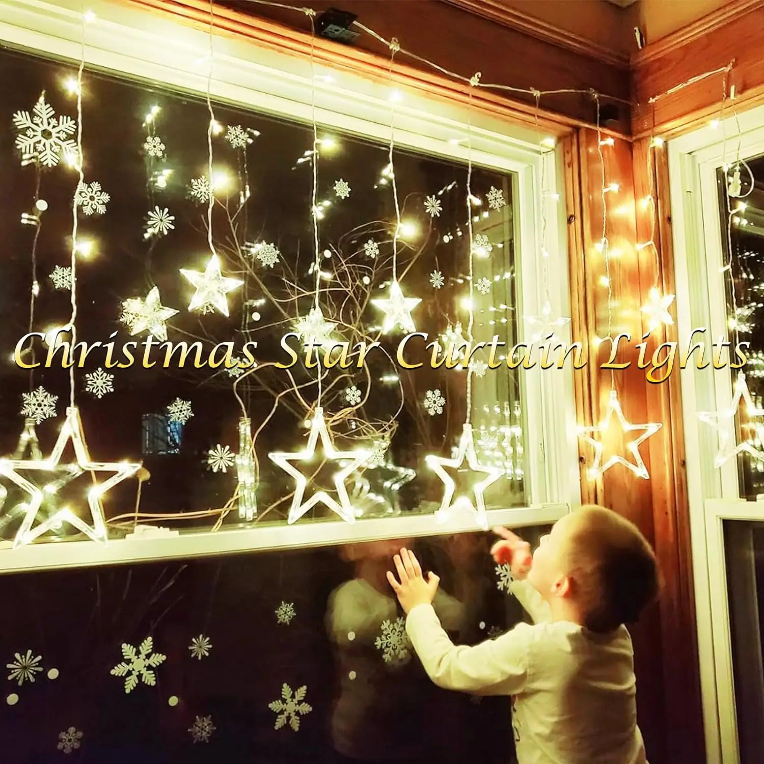 12 Stars 138 LED Christmas Star Lights, Curtain String Lights Plug In for Bedroom Wall Decor with 8 Modes, Waterproof Hanging Wi