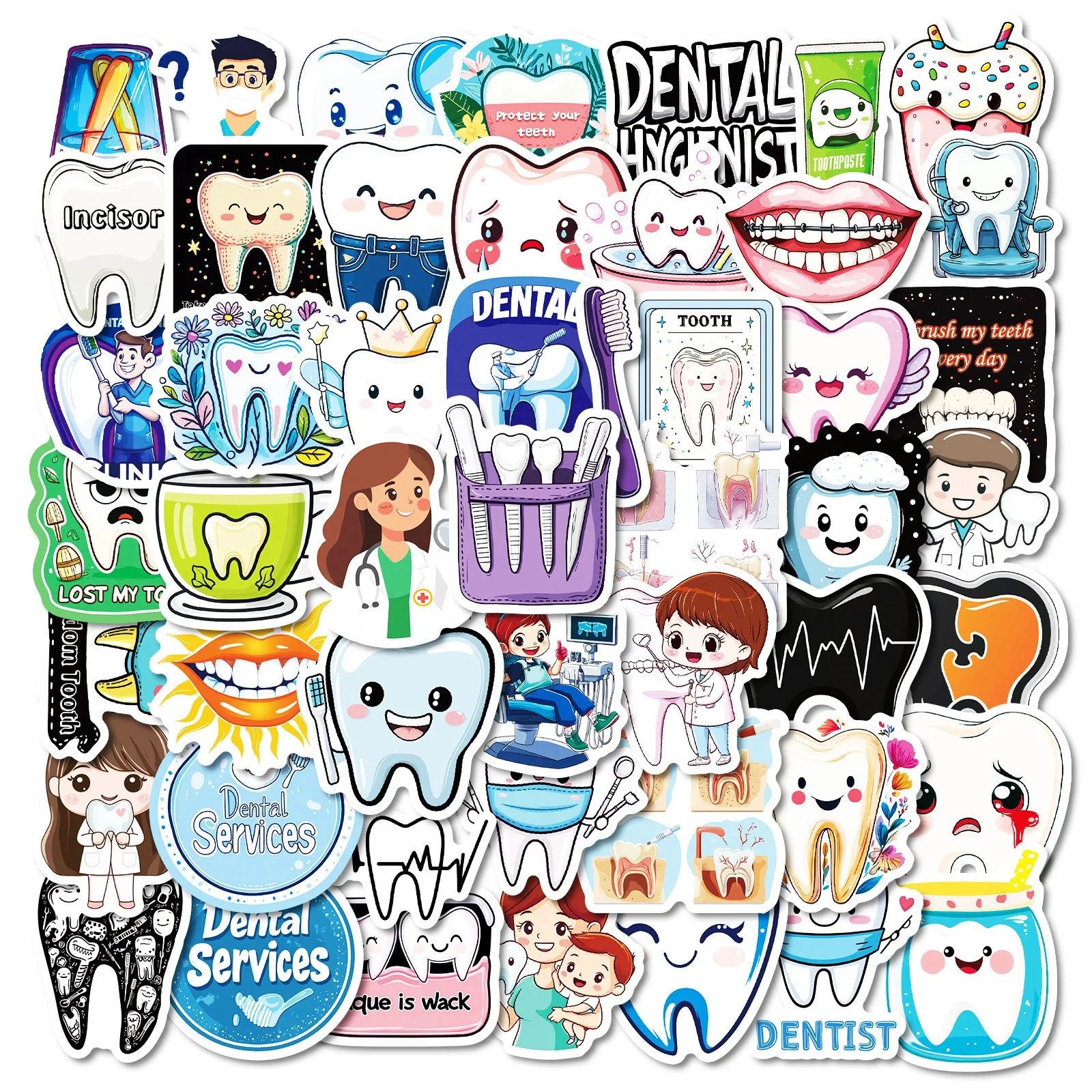 10/50pcs Cute Funny Dentist Protect Tooth Stickers Toothbrush Teeth Decal DIY Luggage Skateboard Laptop Cartoon Sticker Kids Toy