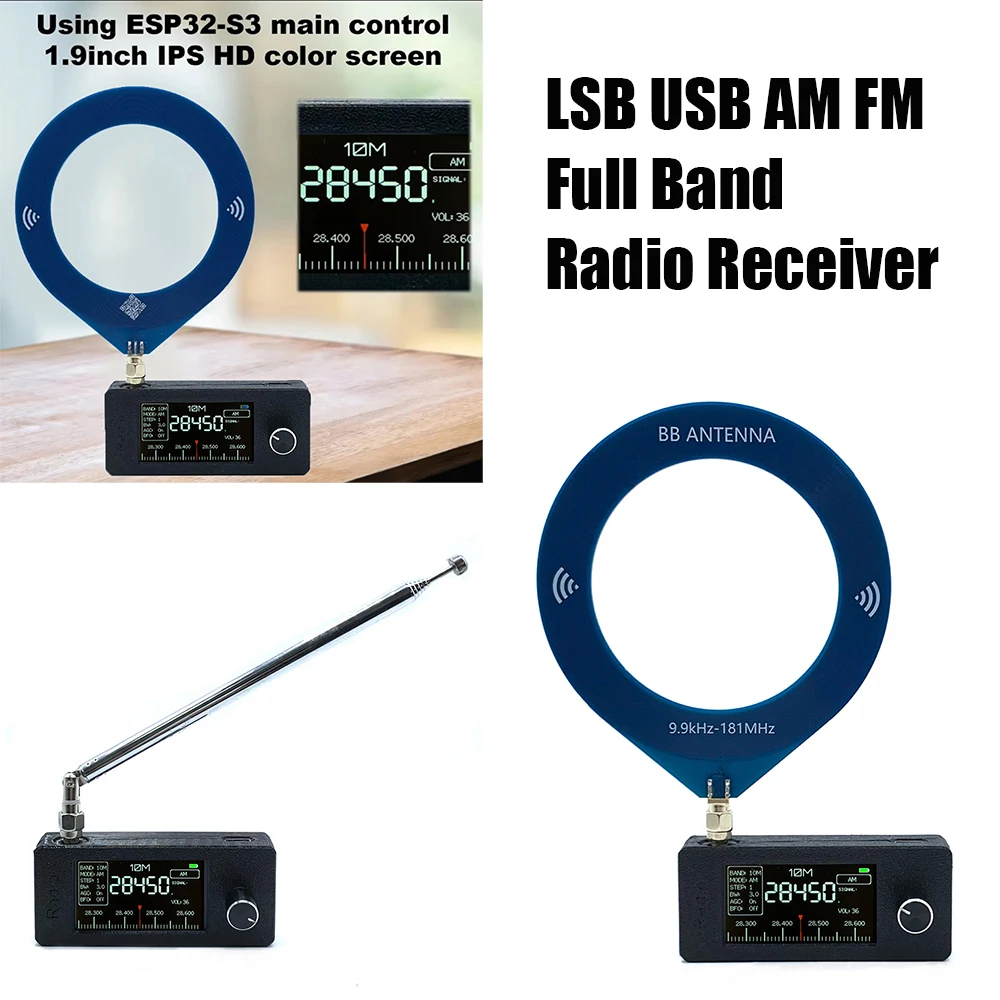 

1,9-дюймовый IPS-экран LSB USB AM FM FM/AM-радио с антенной 0,5-108 МГц SI4732 Мини-карманное радио HF SW MW VHF Radio
