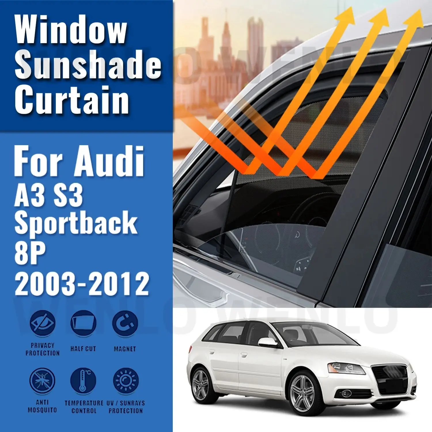 

For Audi A3 S3 8P Hatchback 2003-2010 2011 2012 Car Sunshade Magnetic Front Windshield Curtain Rear Side Window Sun Shade Visor